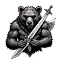 celtic bear tottem with sword and axe on forearm tattoo design idea