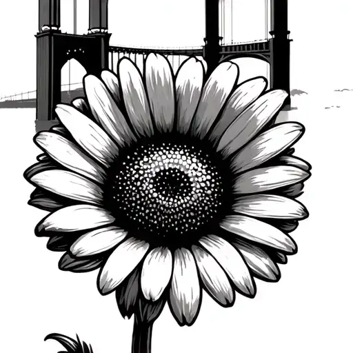 daisy flower golden Gate Bridge tattoo design idea