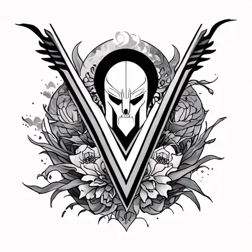 V shaped tattoo with Japanese and spartan influences tattoo design idea