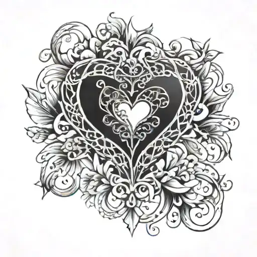 lace gothic heart tattoo design idea