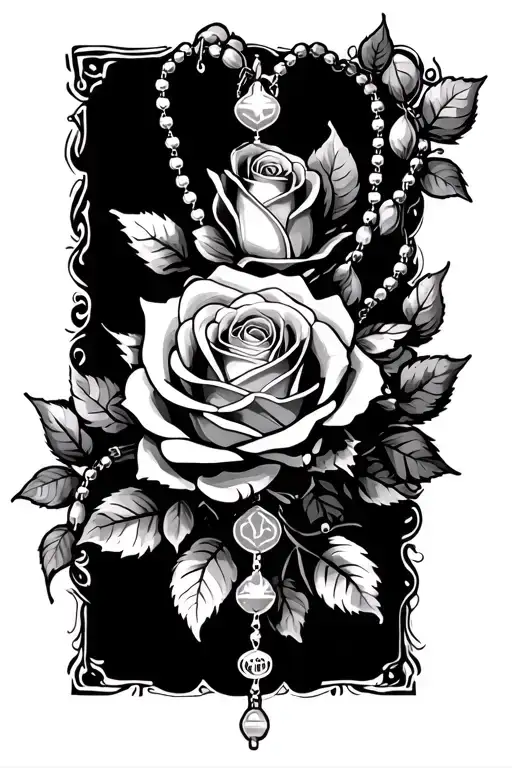 rose an rosary beads tattoo design idea