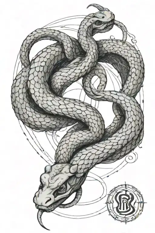Create a tattoo design described as a trimeresurus insularis snake intertwining around a Gemini zodiac symbol  tattoo design idea