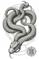 Create a tattoo design described as a trimeresurus insularis snake intertwining around a Gemini zodiac symbol  tattoo design idea