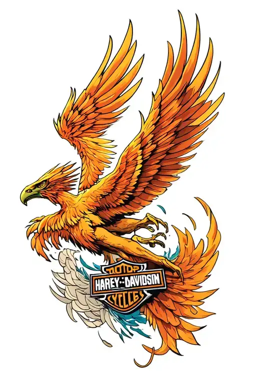 A Phoenix on the inner forearm and a Harley Davidson theme on the outer arm from the mid bicep down to the wrist tattoo design idea
