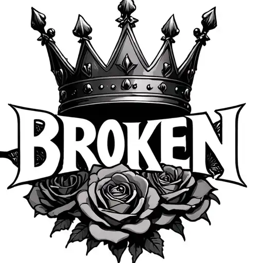 "BROKEN"  broken king crown with roses intertwined tattoo design idea
