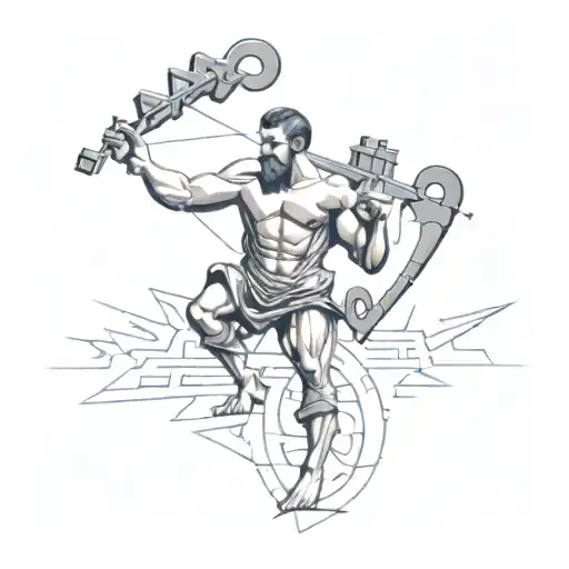 A surreal representation of David and Goliath's battle, with the slingshot and Goliath's head merging into a single striking image tattoo design idea