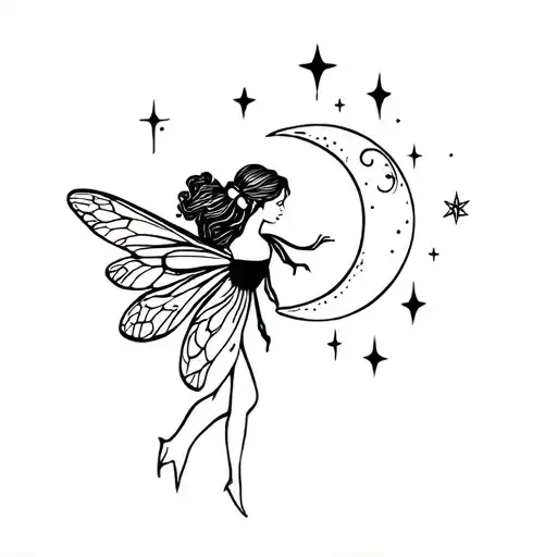 fairy and bee with stars and moon tattoo design idea