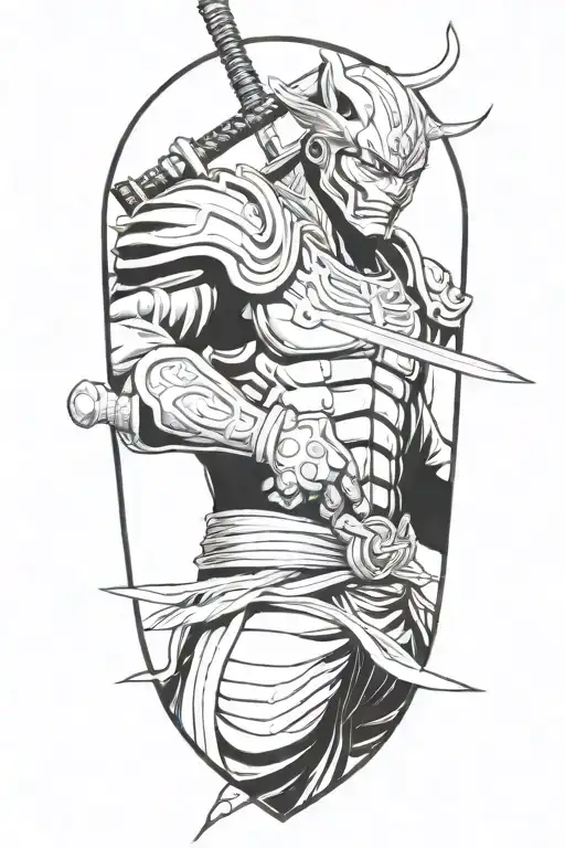 yoshimitsu with a sword tekken half body tattoo design idea