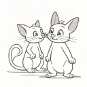 a tattoo for brother and sister, relaxed, minimalist, and black art, with a cartoon theme, for example Tom and Jerry tattoo design idea
