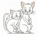 a tattoo for brother and sister, relaxed, minimalist, and black art, with a cartoon theme, for example Tom and Jerry tattoo design idea