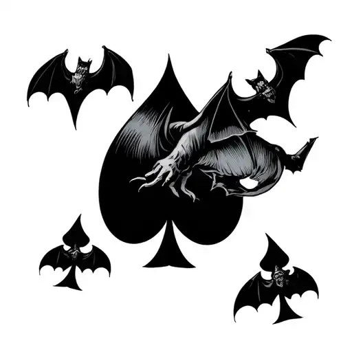ace of spades card and bats flying across tattoo design idea
