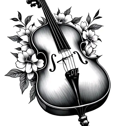cello floral tattoo design idea