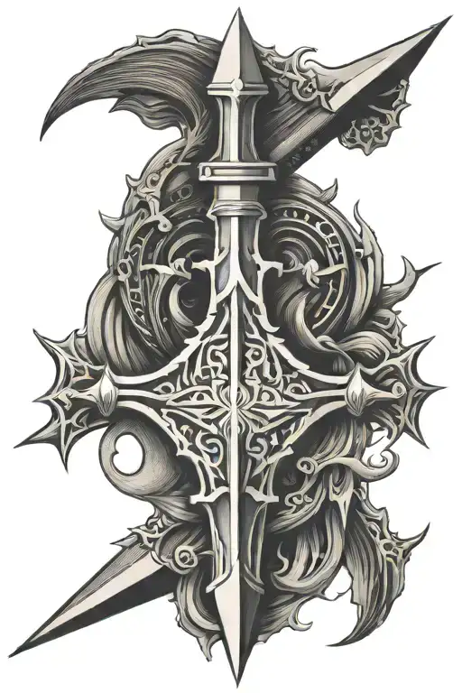 trident and damru tattoo design idea