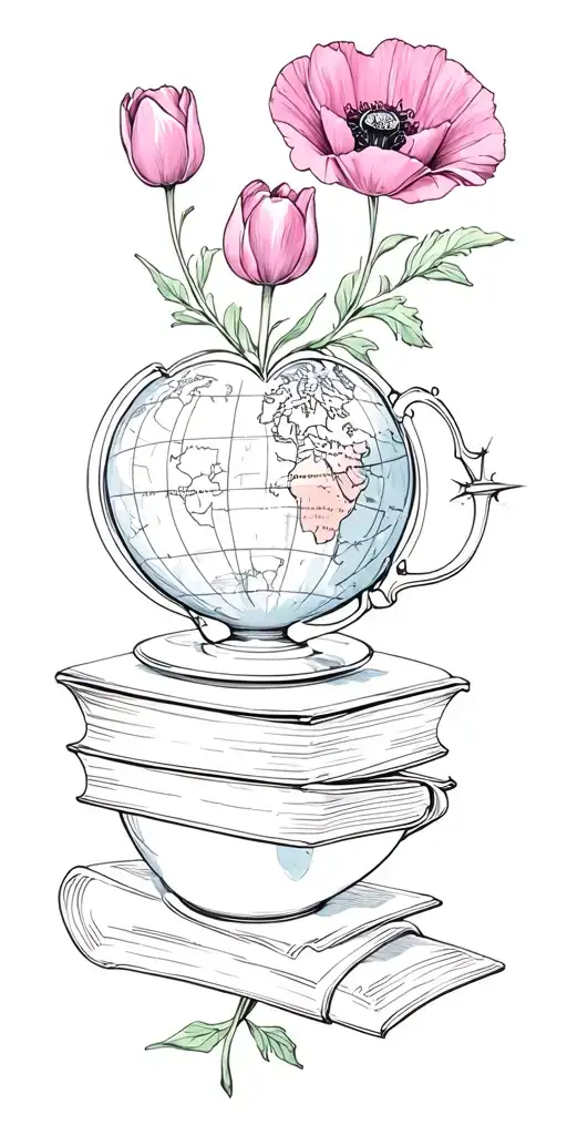flowers vine books poppy tulip heart travel globe teacup compass tattoo design idea