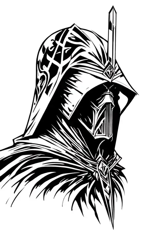 Silueta de un Sith lord with mantle cristal tattoo design idea