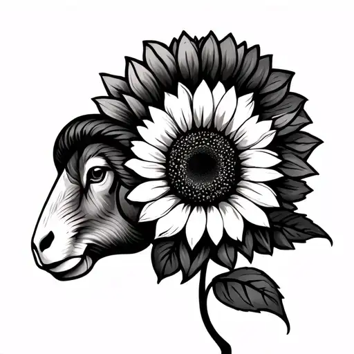Ram head and sunflower tattoo design idea