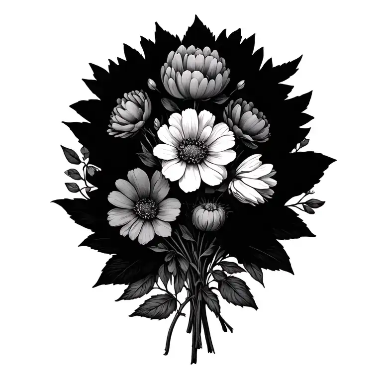 birth flower bouquet: February. July,  September,  december tattoo design idea