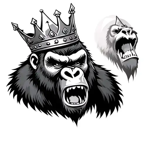angry roaring gorilla wearing a crown tattoo design idea