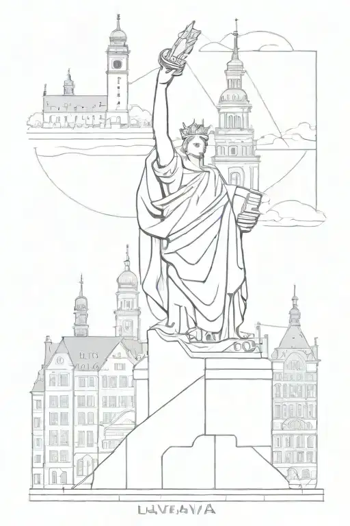 latvia freedom monument surrounded by city buildings  tattoo design idea