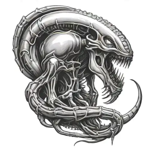 xenomorph alien curled up tattoo design idea