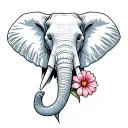 elephant head side view holding flower tattoo design idea