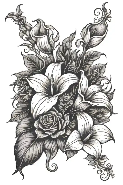 calla lilies and roses  tattoo design idea