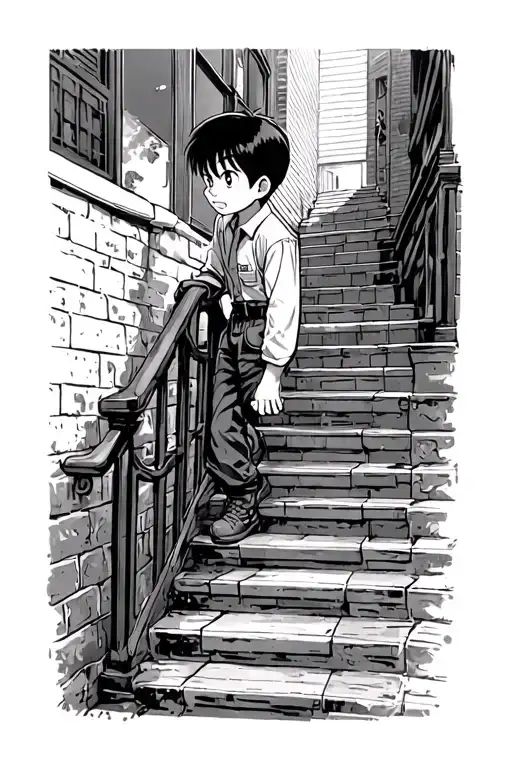 Detective Conan as a kid climbing stairs tattoo design idea
