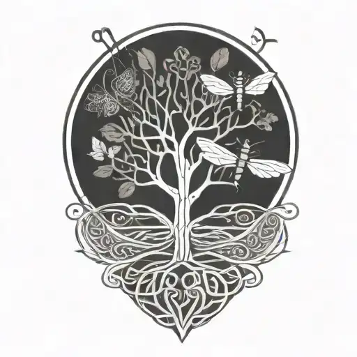 celtic tree of life with dragonfly tattoo design idea