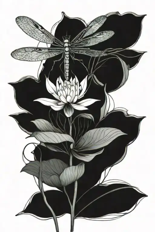 dragonfly resting on lotus flower tattoo design idea