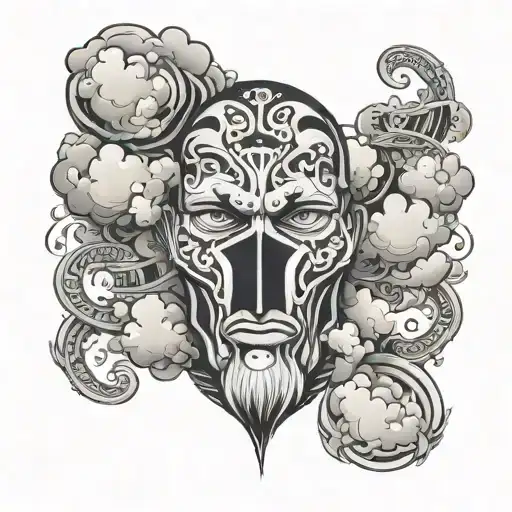 Ekkos face mask with jinx clouds surrounding from arcane tattoo design idea