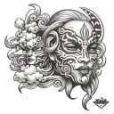 Ekkos face mask with jinx clouds surrounding from arcane tattoo design idea