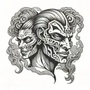 Ekkos face mask with jinx clouds surrounding from arcane tattoo design idea