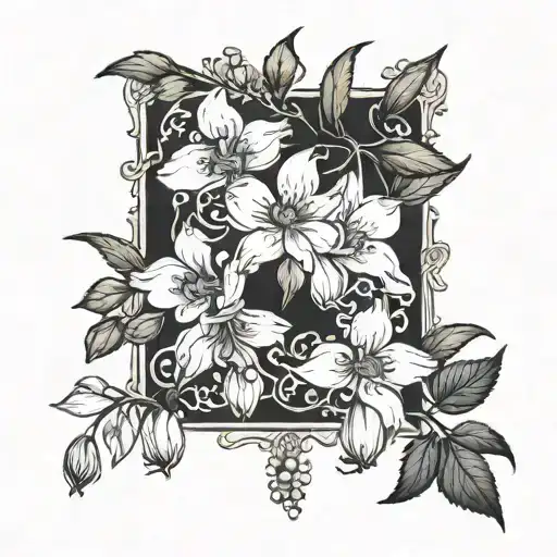 Draw me this tattoo in black and white: - Larkspur drawn in an arc to be placed under the breast tattoo design idea