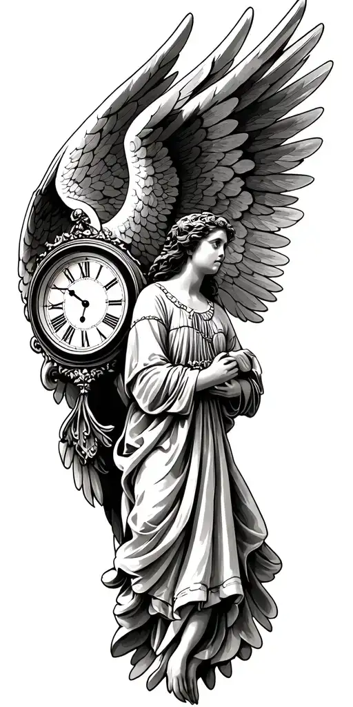 clock angel watching tattoo design idea