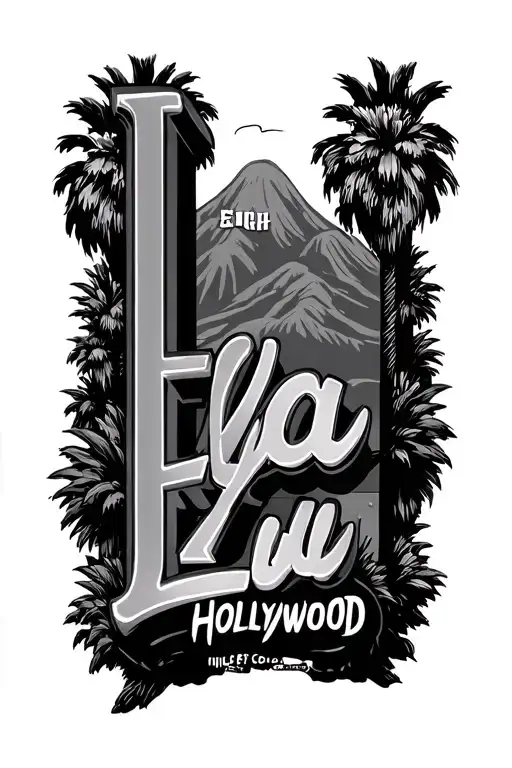 La sign in bold letters with the Hollywood hills sign in the back  tattoo design idea