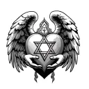 angel holding a heart with the Star of David in it tattoo design idea