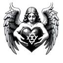 angel holding a heart with the Star of David in it tattoo design idea