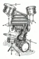 piano, guitar, drum set tattoo design idea