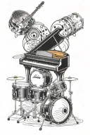 piano, guitar, drum set tattoo design idea