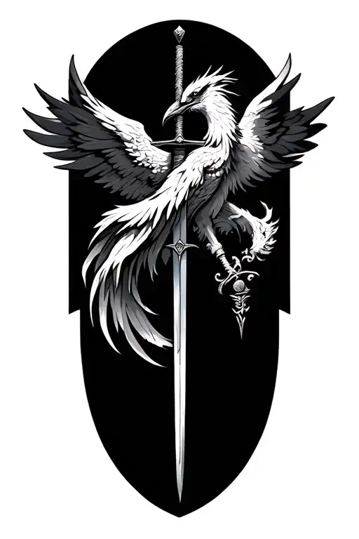 sword and a phoenix with discipline symbolism  tattoo design idea