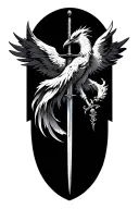 sword and a phoenix with discipline symbolism  tattoo design idea