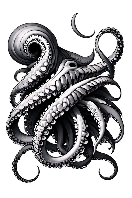 geometric nautical back tentacle tattoo design idea