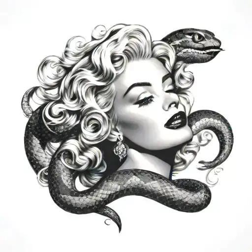 marilyn monroe with madusa snake hair tattoo design idea