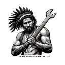 "Indigenous Plumbing LLC " "Indigenous Plumbing " "Indigenous Plumbing " dread indigenous men holding wrench tattoo design idea