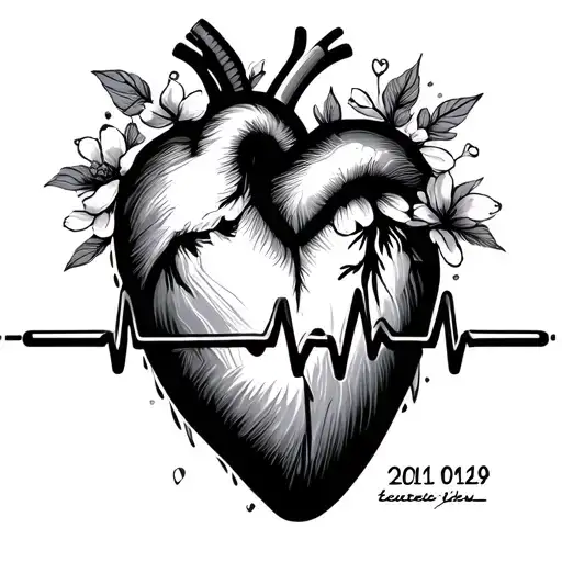 heartbeat with wedding date tattoo design idea