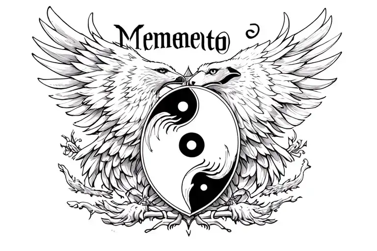 "Memento Amoris" "Memento Amoris" Wolf eagle yin yang on a shield  tattoo design idea