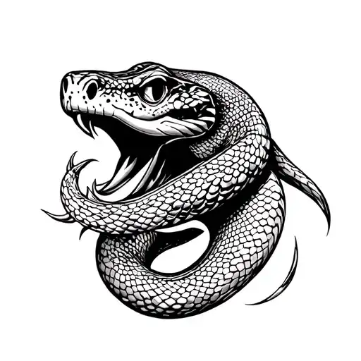 The head of the snake in full-face in the style of non-treable tattoo design idea
