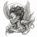 African American woman morphing into a phoenix tattoo design idea