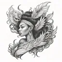 African American woman morphing into a phoenix tattoo design idea