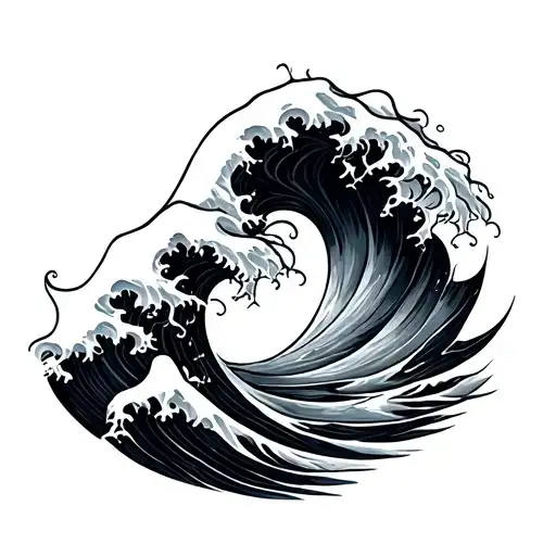A delicate elegant. and minimalistic Black & white  tattoo design featuring a wave gently arching above a softly descend tattoo design idea
